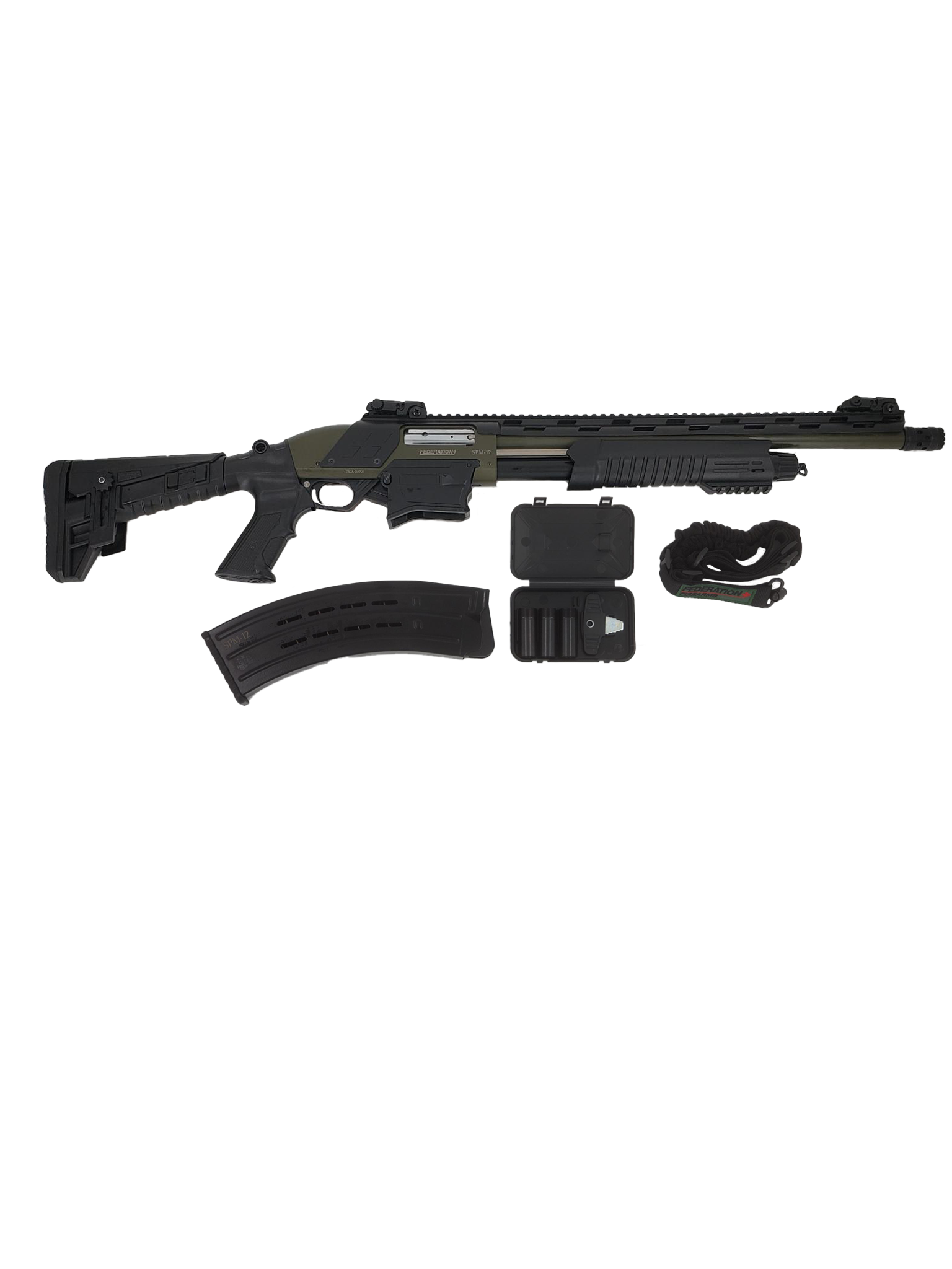 Federation Firearms SPM-12, 12ga 3" magazine-fed pump action shotgun. OD Green. - Image 2